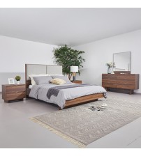 Myles 4Pcs Dresser Bedroom Suite in MDF Board Fabric Headboard Foam Padding LED Light 
